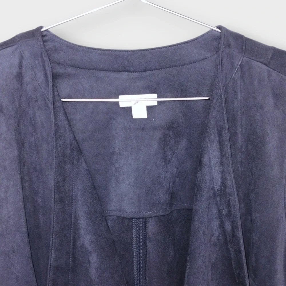 J Jill Faux Suede Jacket Sz L Blazer Draped Womens Career Business Casual Blue‎